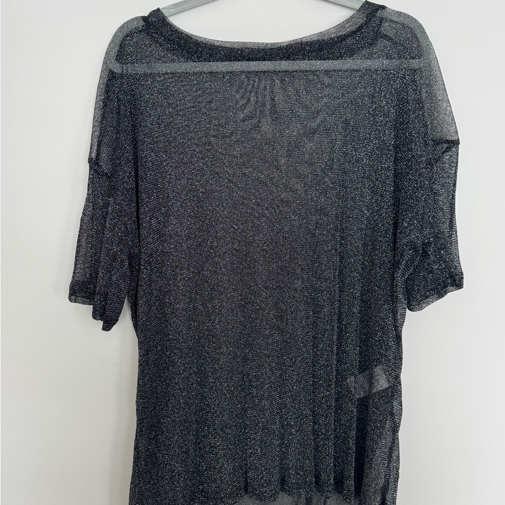 Sheer Shimmer Mesh Short Sleeve Top